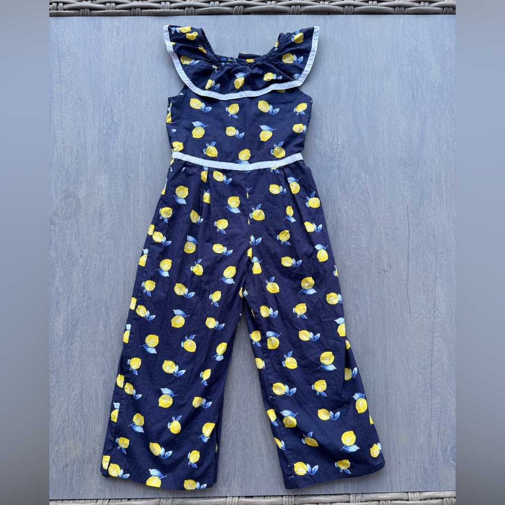 Janie and Jack Blue and Yellow Lemon Floral Jumpsuit